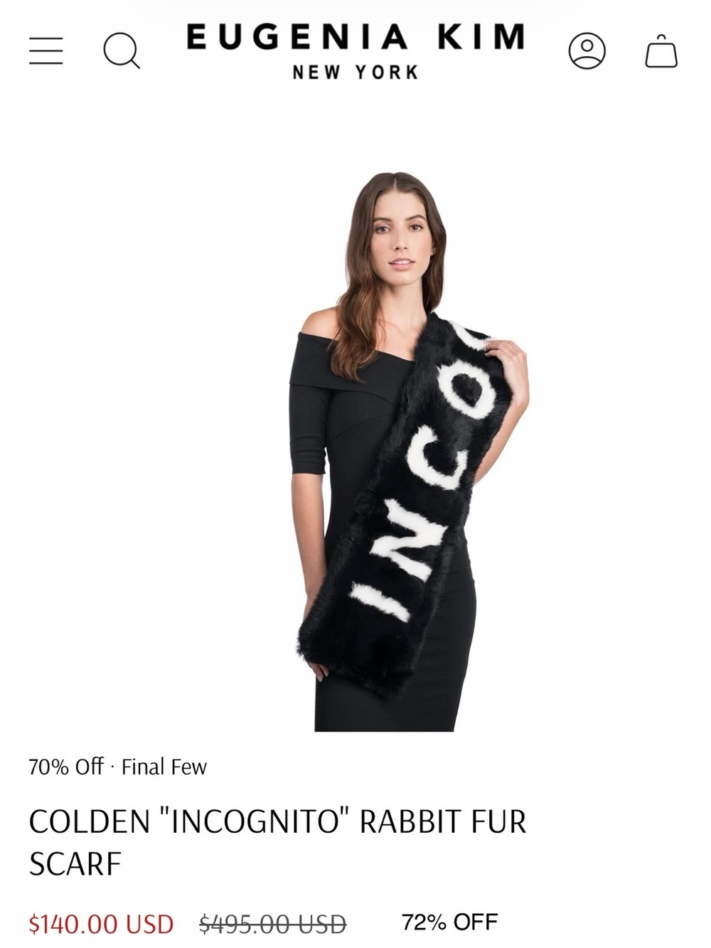Eugenia Kim Black & White Incognito Rabbit Fur Scarf